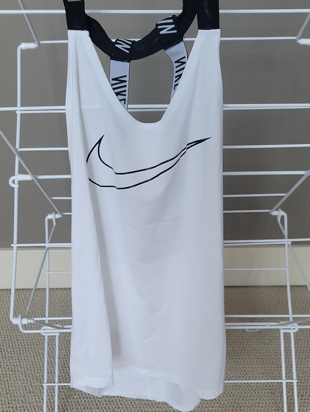 Nike White One-Piece Swim Tank with Black Swoosh